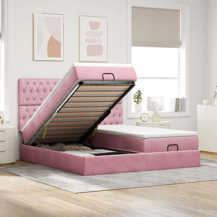 Cadru de pat otoman cu saltele Roz 180x200cm catifea - WALTI WALTI