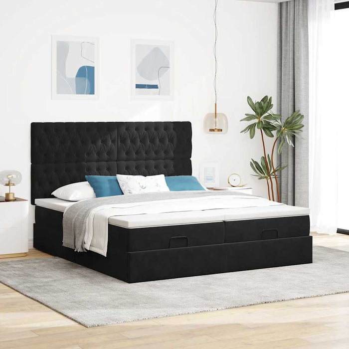 Cadru de pat otoman cu saltele, catifea neagră 200x200cm - WALTI WALTI
