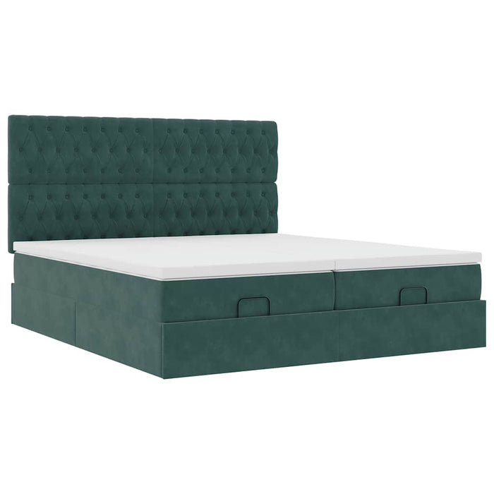 Cadru de pat otoman cu saltele Verde închis 200x200cm catifea - WALTI WALTI