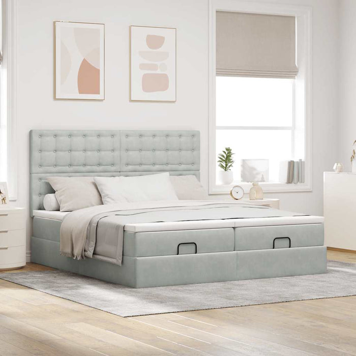 Cadru de pat otoman cu saltele Gri deschis 160x200cm catifea - WALTI WALTI