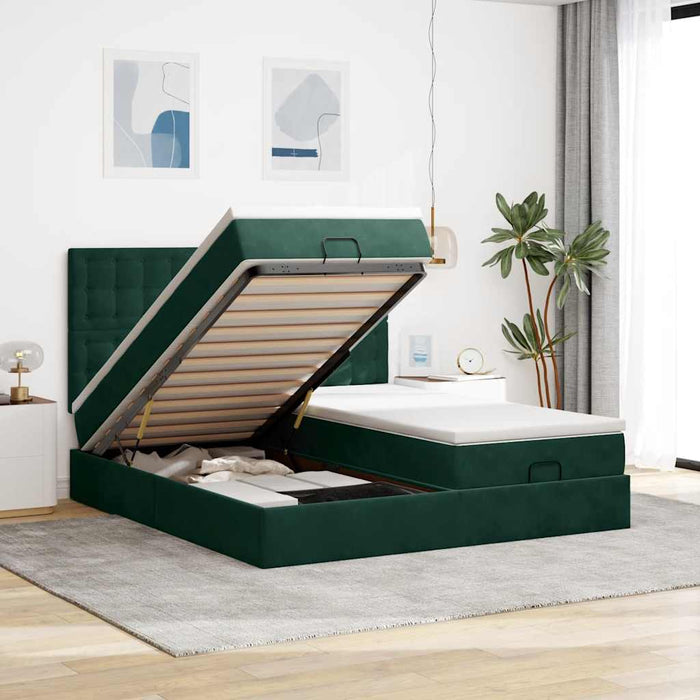 Cadru de pat otoman cu saltele Verde închis 160x200cm catifea - WALTI WALTI