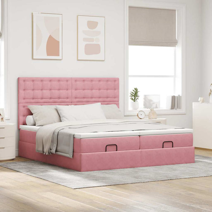 Cadru de pat otoman cu saltele Roz 160x200cm catifea - WALTI WALTI