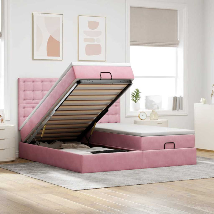 Cadru de pat otoman cu saltele Roz 160x200cm catifea - WALTI WALTI
