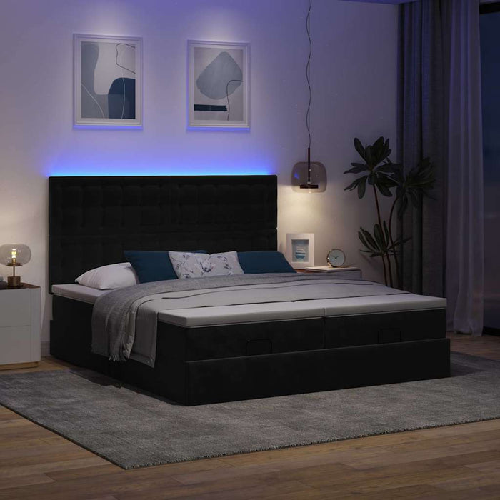 Cadru de pat otoman cu saltele, catifea neagră 180x200cm - WALTI WALTI
