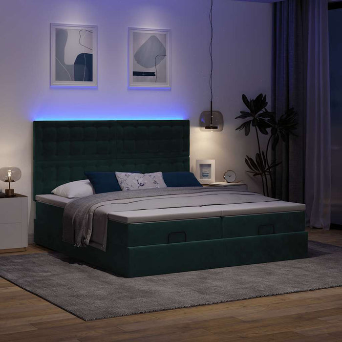 Cadru de pat otoman cu saltele, catifea verde închis 180x200cm - WALTI WALTI