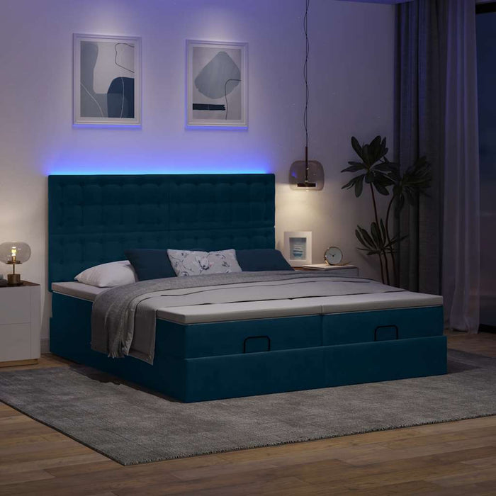 Cadru pat otoman cu saltele Albastru închis 180x200cm catifea - WALTI WALTI