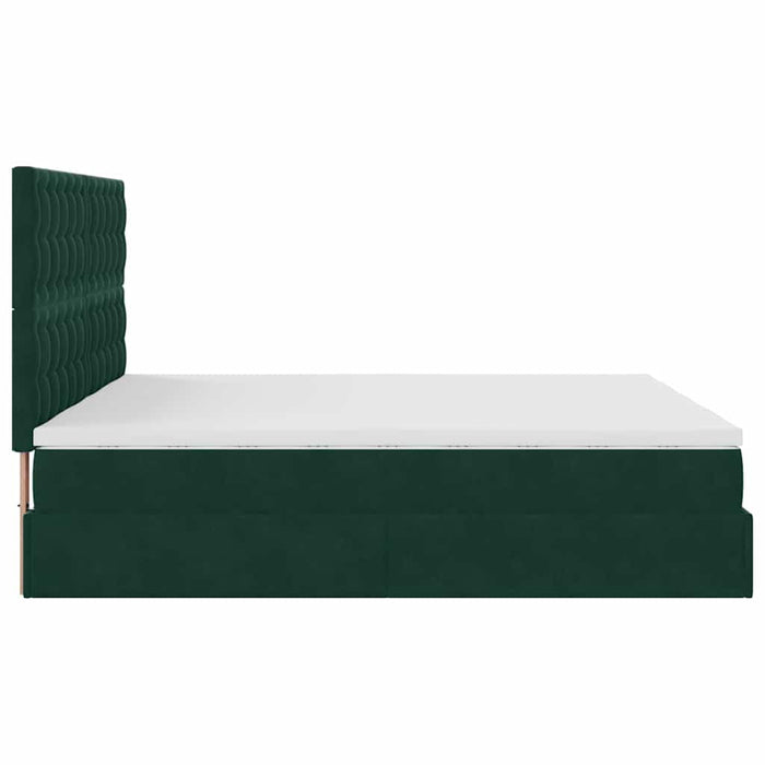 Cadru de pat otoman cu saltele Verde închis 200x200cm catifea - WALTI WALTI
