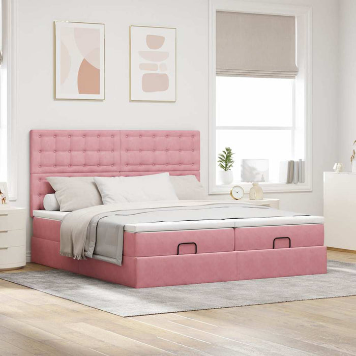 Cadru de pat otoman cu saltele Roz 200x200cm catifea - WALTI WALTI