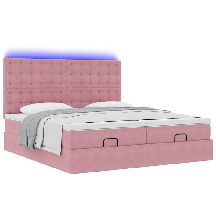 Cadru de pat otoman cu saltele Roz 200x200cm catifea - WALTI WALTI