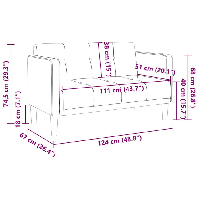 Canapea loveseat, gri deschis, 111 cm, catifea - WALTI WALTI