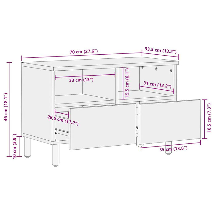 Dulap TV, negru, 70x33,5x46 cm, lemn masiv de mango brut - WALTI WALTI