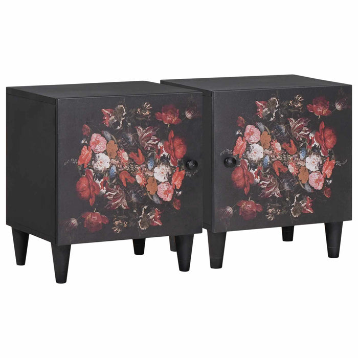 Noptieră cu ușă 2 pcs Negru 40 x 33 x 46 cm Lemn de mango solid - WALTI WALTI