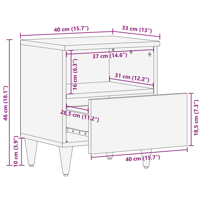 Noptieră 2 pcs Maro 40 x 33 x 46 cm Lemn de mango solid - WALTI WALTI