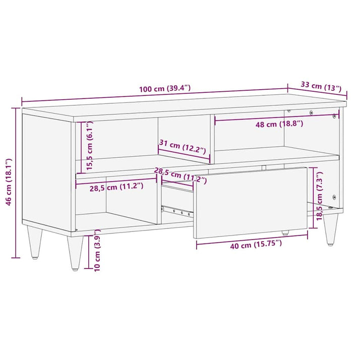 Cabinet TV Maro miere 100 x 33 x 46 cm Lemn de mango solid - WALTI WALTI