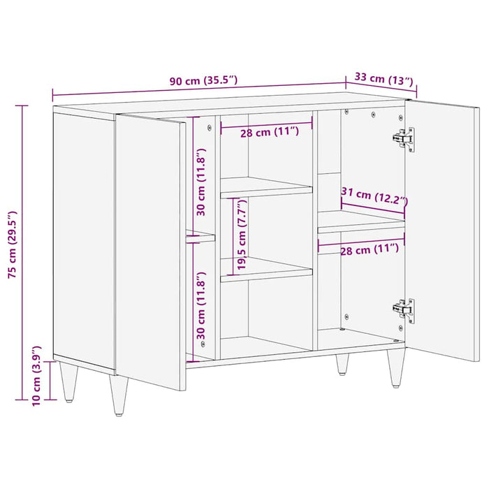 Bufet cu raft cu ușă Maro 90 x 33 x 75 cm Lemn de mango solid - WALTI WALTI