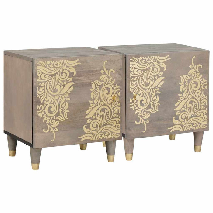 Noptieră cu ușă 2 pcs Gri 40 x 33 x 46 cm Lemn de mango solid - WALTI WALTI