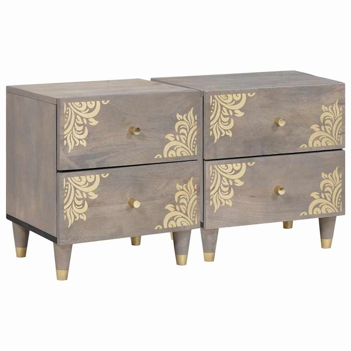 Dulap de noapte 2 pcs Gri 40 x 33 x 46 cm Lemn de mango solid - WALTI WALTI
