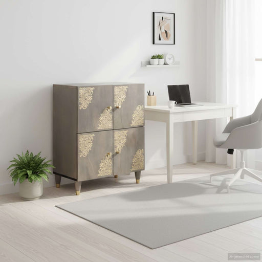 Bufet cu raft Gri și Aur 60 x 33 x 75 cm Lemn de mango solid - WALTI WALTI