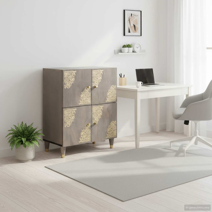 Bufet cu raft Gri și Aur 60 x 33 x 75 cm Lemn de mango solid - WALTI WALTI