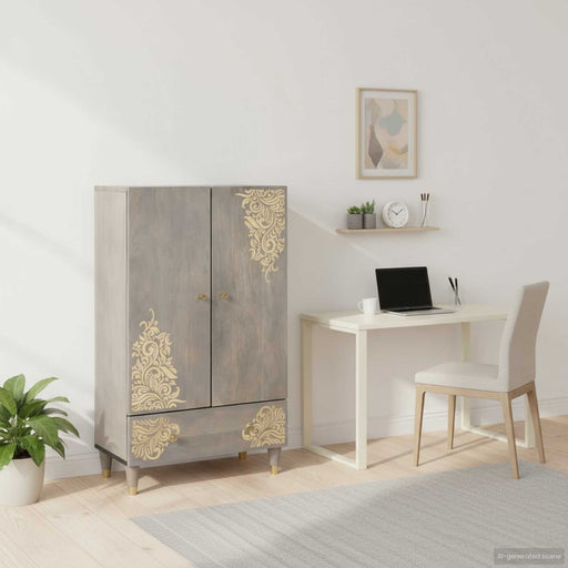 Bufet cu sertar Gri și Aur 60 x 33 x 100 cm Lemn de mango solid - WALTI WALTI