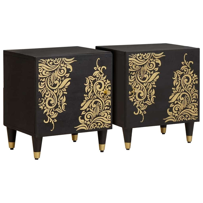 Noptieră cu ușă 2 pcs Negru 40 x 33 x 46 cm Lemn de mango solid - WALTI WALTI