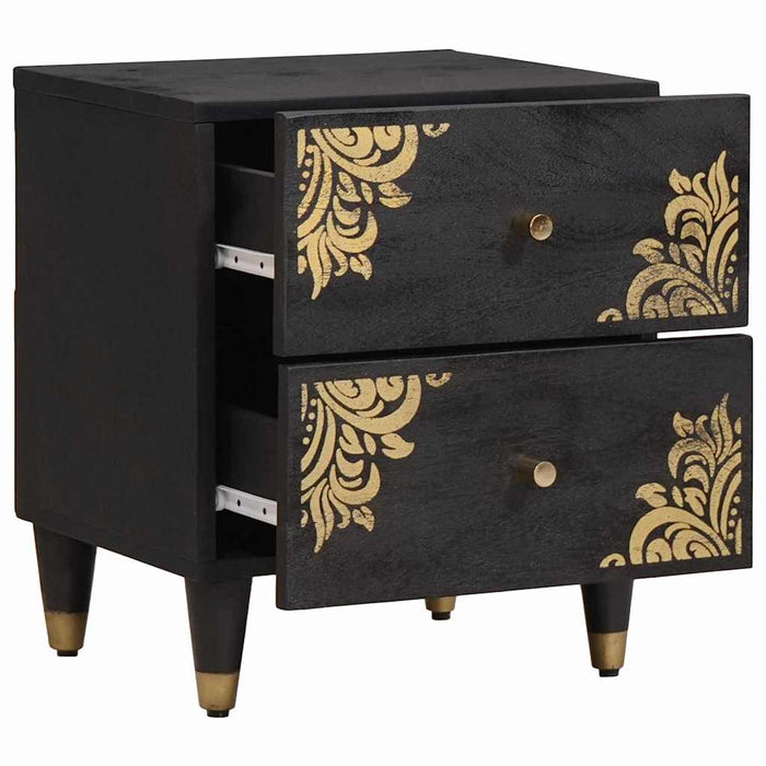 Dulap de noapte 2 pcs Negru 40 x 33 x 46 cm Lemn de mango solid - WALTI WALTI