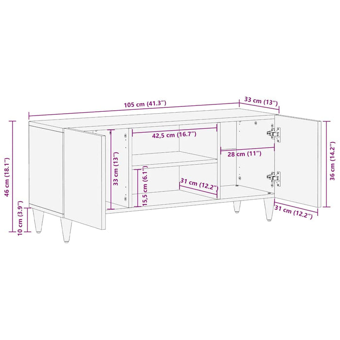 Cabinet TV cu raft Negru 105 x 33 x 46 cm Lemn de mango solid - WALTI WALTI