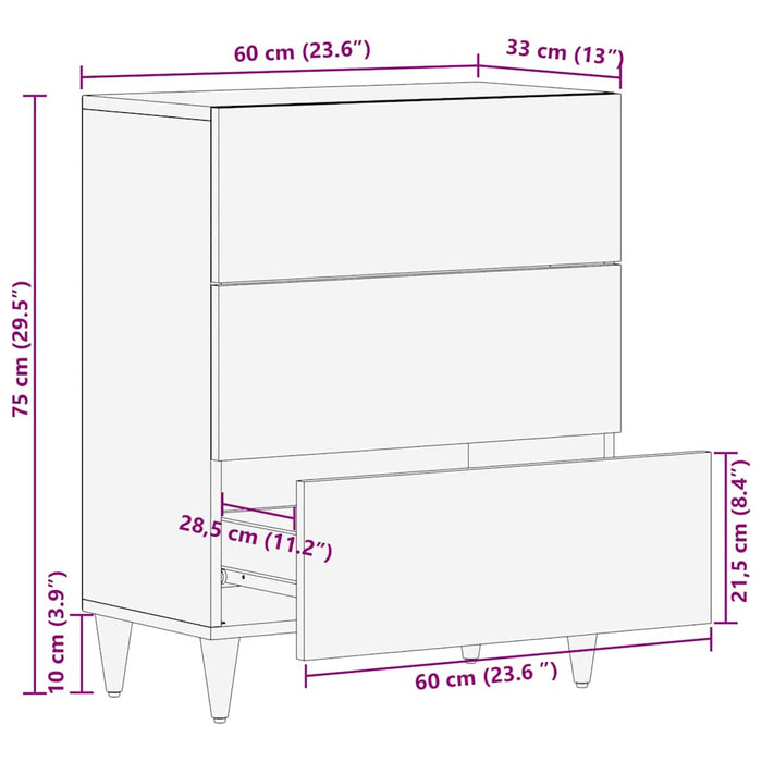 Bufet Negru 60 x 33 x 75 cm Lemn de mango solid - WALTI WALTI