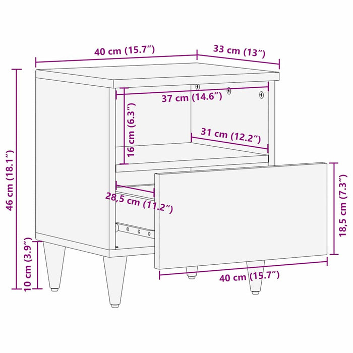 Dulap de noapte Negru 40 x 33 x 46 cm Lemn de mango solid - WALTI WALTI