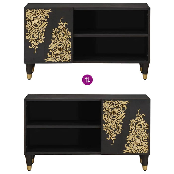 Cabinet TV cu raft Negru 80 x 33 x 46 cm Lemn de mango solid - WALTI WALTI