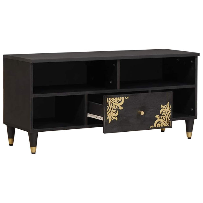 Cabinet TV cu sertar Negru 100 x 33 x 46 cm Lemn de mango solid - WALTI WALTI