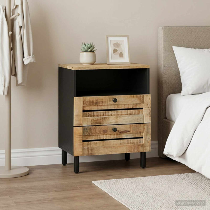 Noptieră Maro și negru 50 x 33 x 60 cm Lemn de mango solid WALTI