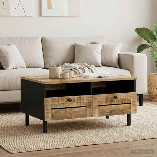 Masă de cafea Maro și negru 80 x 54 x 40 cm Lemn de mango solid - WALTI WALTI