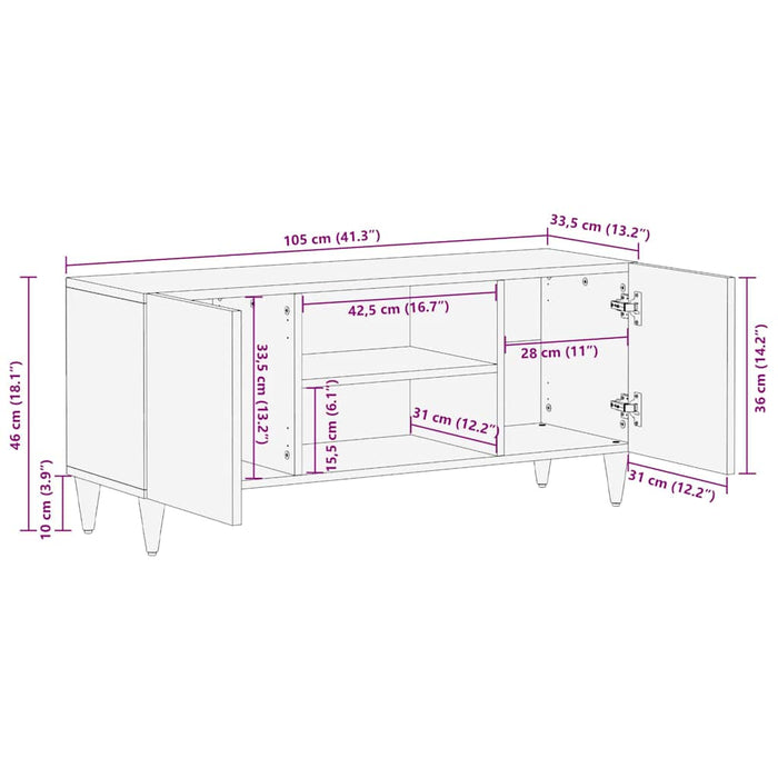 Cabinet TV cu raft Maro 105 x 33,5 x 46 cm Lemn de mango solid - WALTI WALTI