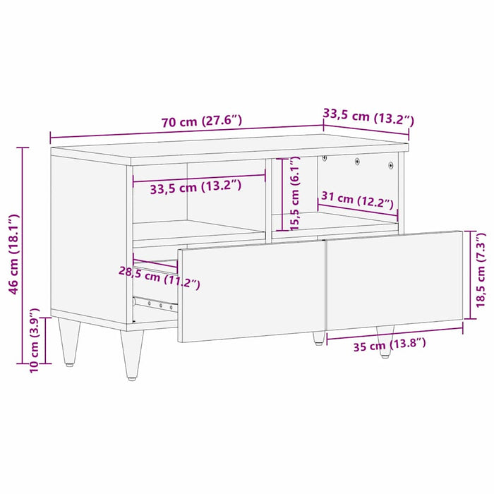 Cabinet TV cu sertar Maro 70 x 33,5 x 46 cm Lemn de mango solid - WALTI WALTI