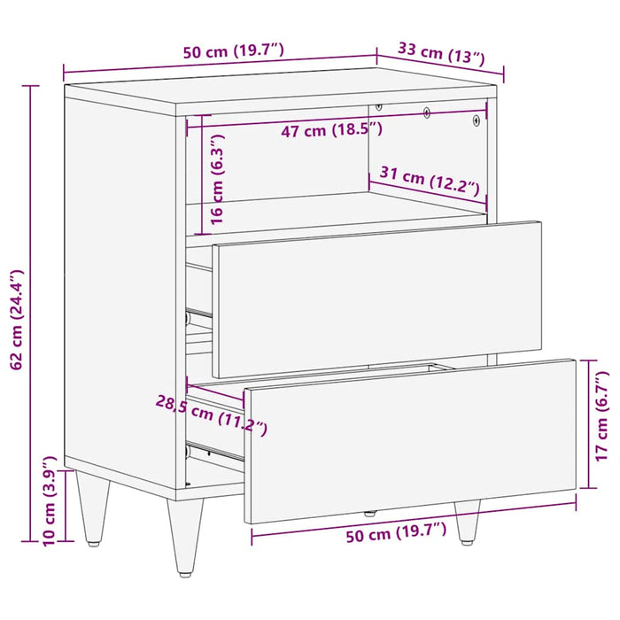 Mese de noptieră cu sertar 50 x 33 x 62 cm Lemn de mango solid - WALTI WALTI
