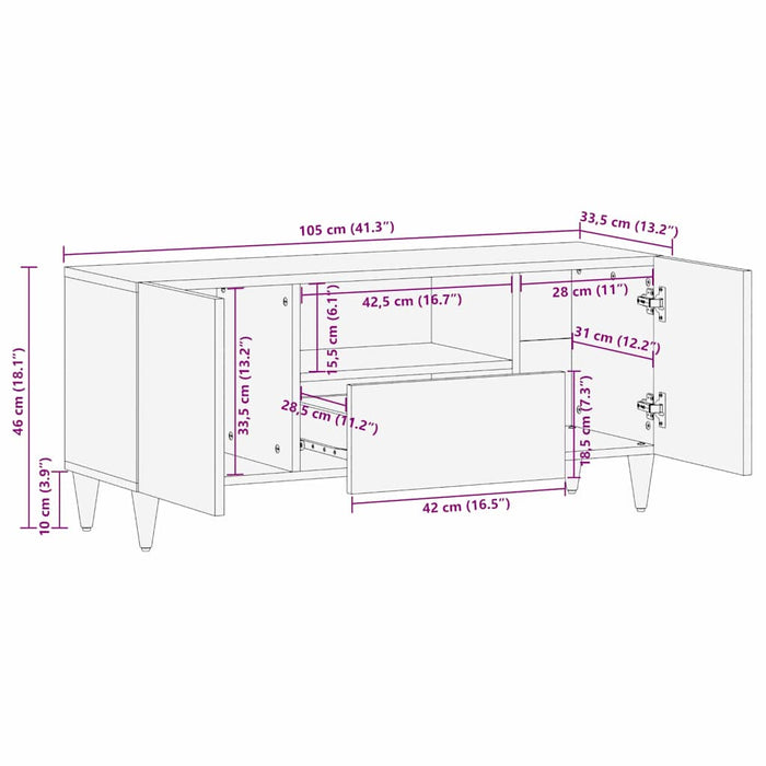 Cabinet TV cu raft Maro 105 x 33,5 x 46 cm Lemn de mango solid - WALTI WALTI