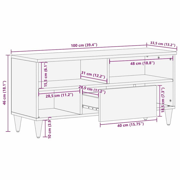 Cabinet TV cu raft Maro 100 x 33,5 x 46 cm Lemn de mango solid - WALTI WALTI