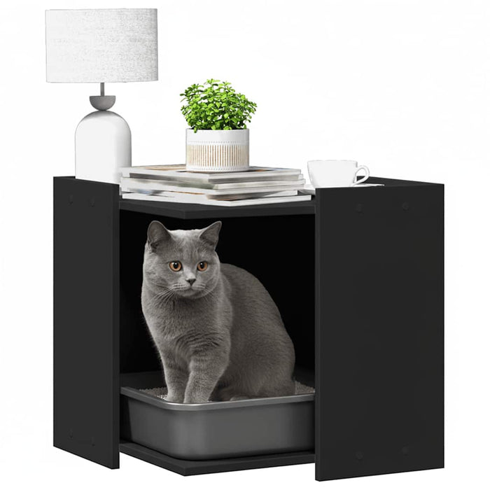 Cutie litieră pisici negru 53x53x51 cm lemn prelucrat WALTI