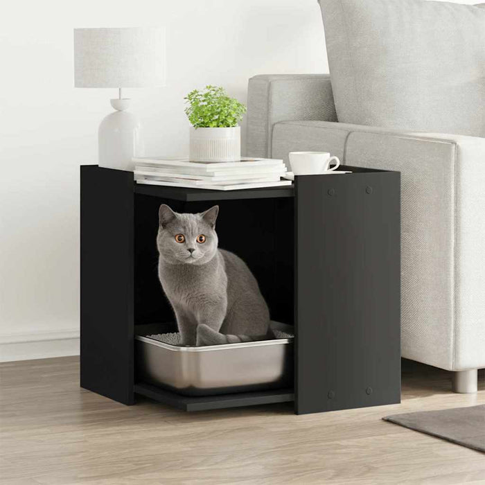 Cutie litieră pisici negru 53x53x51 cm lemn prelucrat WALTI