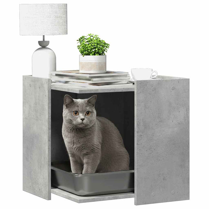 Cutie litieră pisici gri beton 53x53x51 cm lemn prelucrat WALTI