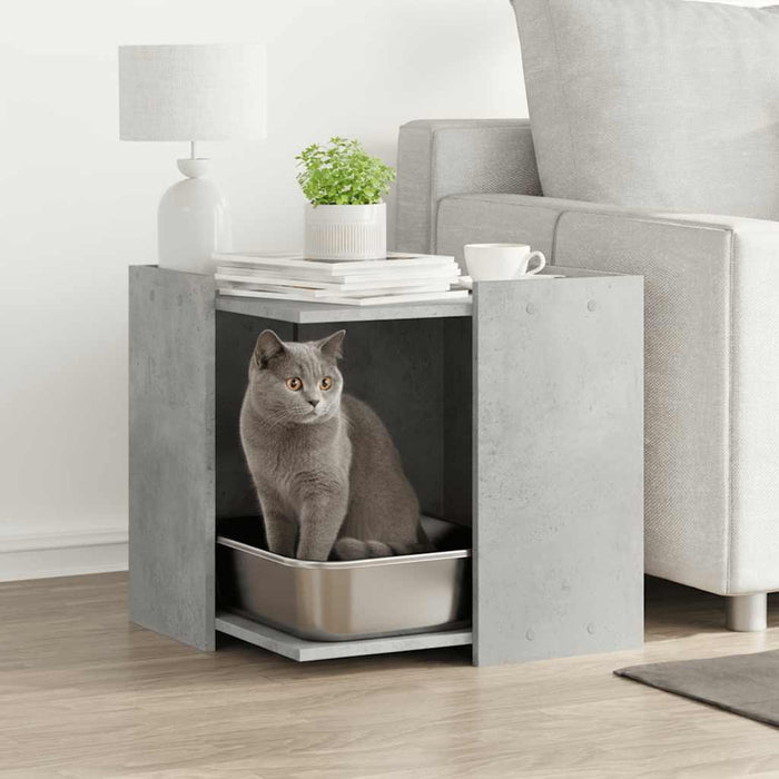 Cutie litieră pisici gri beton 53x53x51 cm lemn prelucrat WALTI