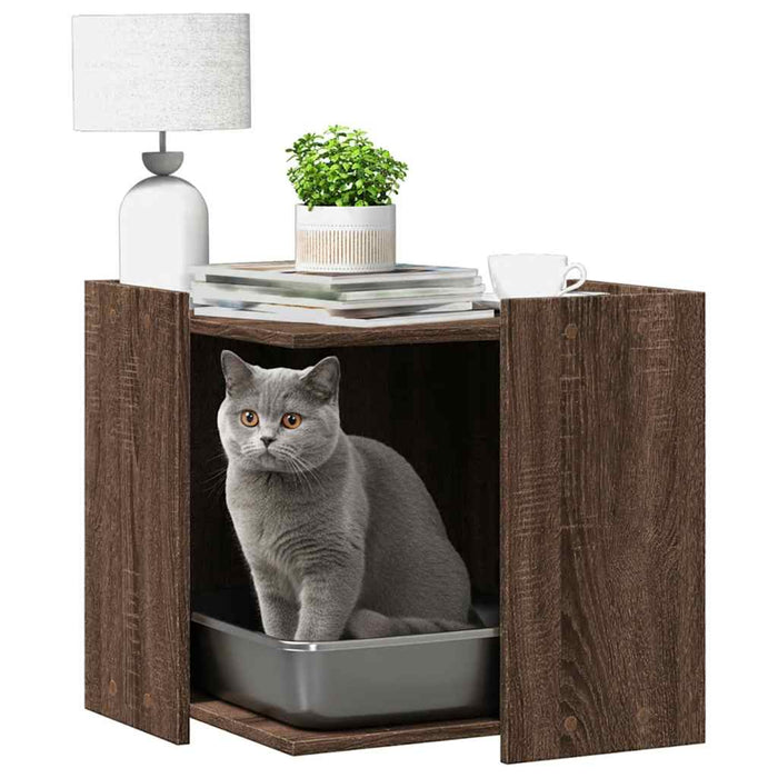 Cutie litieră pisici stejar maro 53x53x51 cm lemn prelucrat WALTI