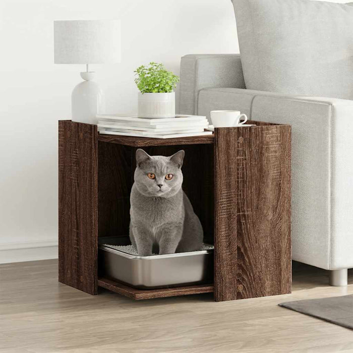 Cutie litieră pisici stejar maro 53x53x51 cm lemn prelucrat WALTI