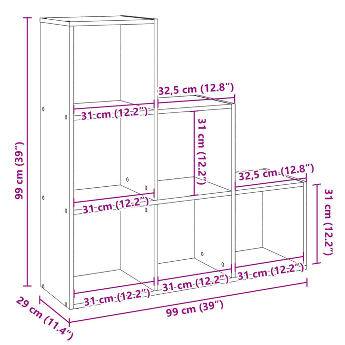 Bibliotecă/separator cameră-3 niveluri-, gri, 99x29x99 cm lemn - WALTI WALTI