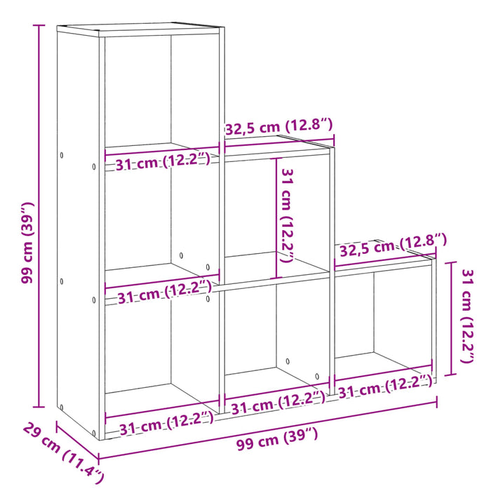 Bibliotecă/separator cameră 3 niveluri stejar 99x29x99 cm lemn - WALTI WALTI