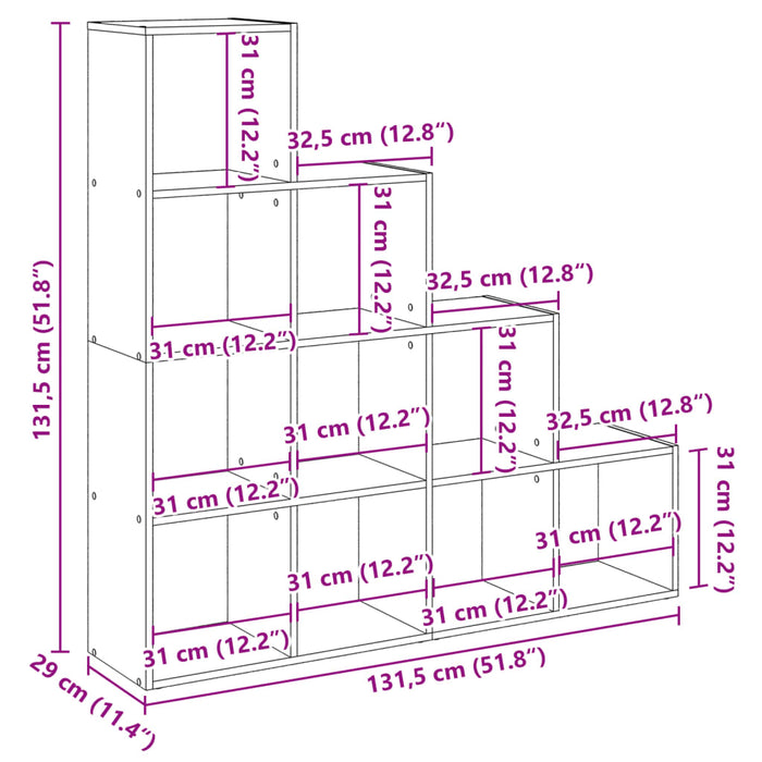 Bibliotecă/separator stejar fumuriu 131,5x29x131,5 cm lemn - WALTI WALTI