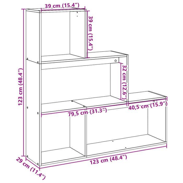 Bibliotecă/separator cameră 3 niveluri, alb, 123x29x123 cm lemn - WALTI WALTI