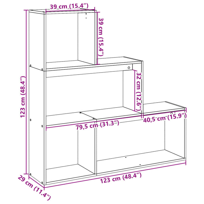 Bibliotecă/separator 3 nivel stejar fumuriu 123x29x123 cm lemn - WALTI WALTI