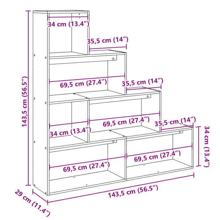 Bibliotecă/separator 4 niveluri, alb, 143,5x29x143,5 cm lemn - WALTI WALTI